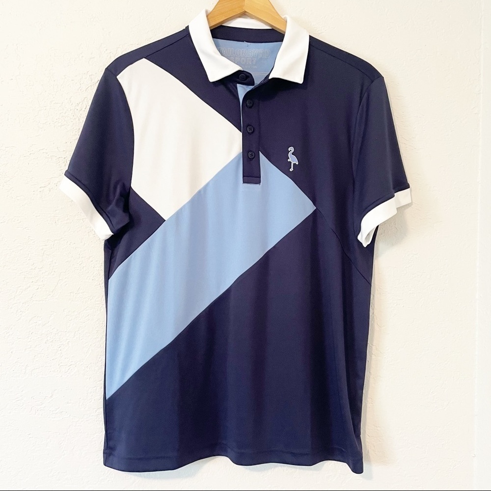 Tailorbyrd Sport Blue Geometric Golf Polo Short Sleeve Performance Shirt Size M‍